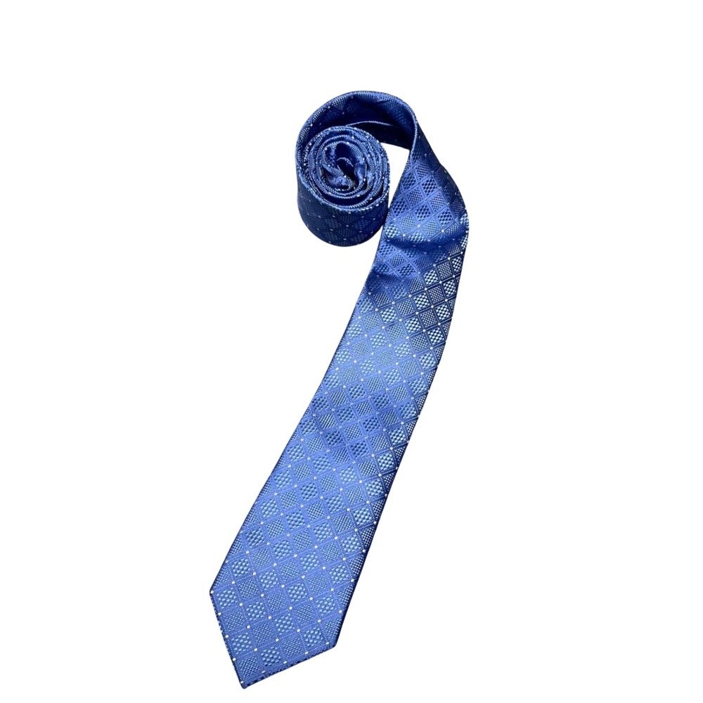 Michael Kors Mens Blue Geometric Diamond Pattern 100% Silk Neck tie MK Logo